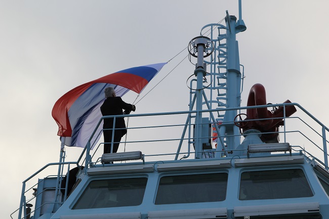  Russian Federation flag raised on board  of Rosatom's nuclear icebreaker "Arktika" 